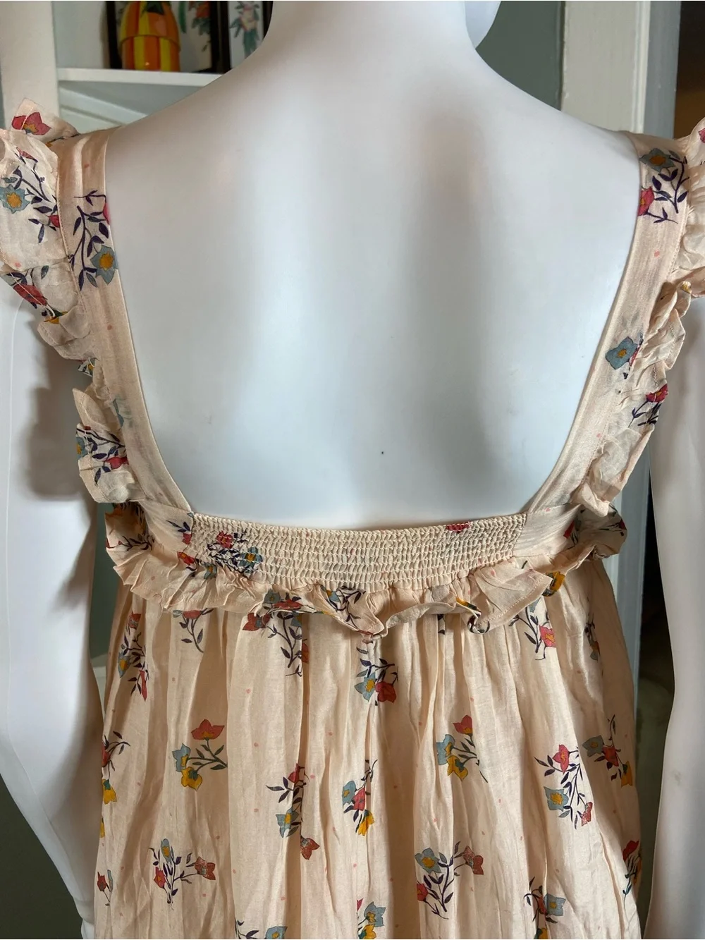 NWT New Womens Lali Bougainvillea Peach Floral Ruffle Tiered Maxi Dress XSmall